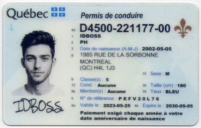 Medium Size Canada Quebec-QC Canada Fake ID - High Quality Scannable ID