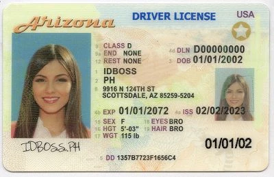 Medium Size United States Arizona Fake ID - View 1 - High Quality Scannable ID
