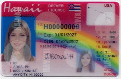 Medium Size United States Hawaii Fake ID - View 1 - High Quality Scannable ID