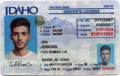 Medium Size United States Idaho-ID Fake ID - View 1 - High Quality Scannable ID