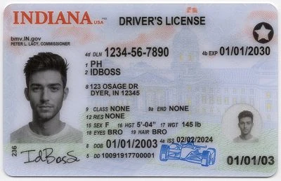 Medium Size United States Indiana-IN Fake ID - View 1 - High Quality Scannable ID