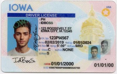 Medium Size United States Iowa-IA Fake ID - View 1 - High Quality Scannable ID