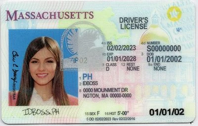 Medium Size United States Massachusetts Fake ID - View 1 - High Quality Scannable ID