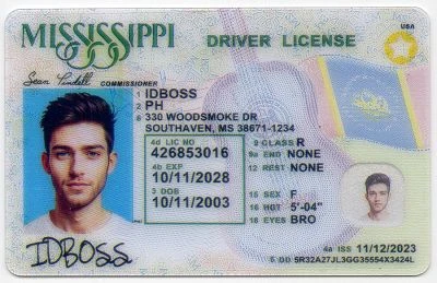Medium Size United States Mississippi-MS Fake ID - High Quality Scannable ID