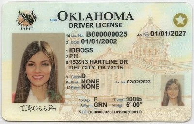 Medium Size United States Oklahoma Fake ID - View 1 - High Quality Scannable ID
