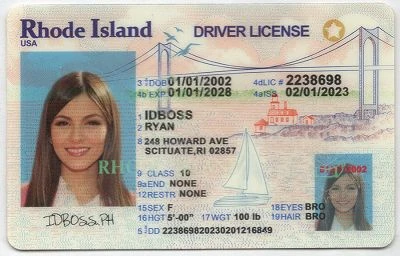 Medium Size United States Rhode Island Fake ID - View 1 - High Quality Scannable ID