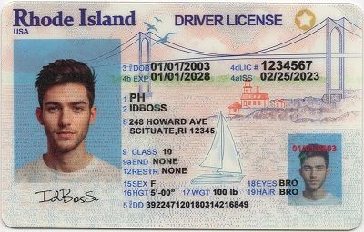 Medium Size United States Rhode Island-RI Fake ID - View 1 - High Quality Scannable ID
