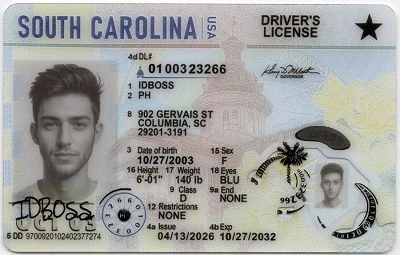 Medium Size United States South Carolina-SC Fake ID - View 1 - High Quality Scannable ID