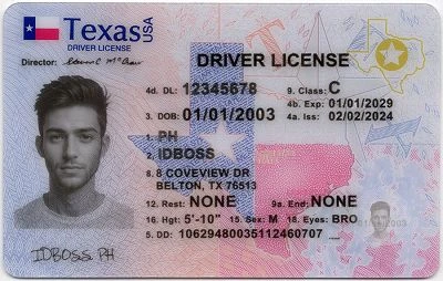 Medium Size United States Texas-TX Fake ID - View 1 - High Quality Scannable ID