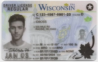 Medium Size United States Wisconsin-WI Fake ID - View 1 - High Quality Scannable ID